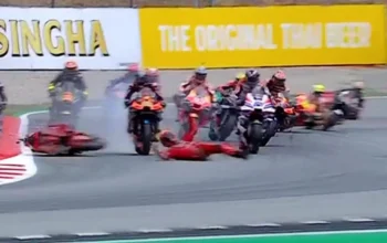 Багнайя попал в страшную аварию на старте Гран-при Каталонии