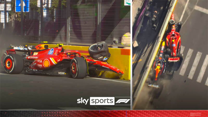 sainz perez ferrari red bull f1 crash baku