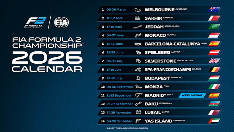 f2 race calendar 2026