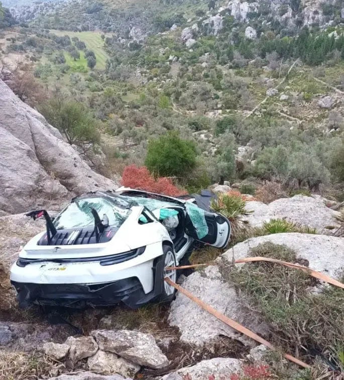 LOsteria Rader Porsche crash Mallorca Rally1 LOsteria Rader Porsche crash Mallorca Rally1